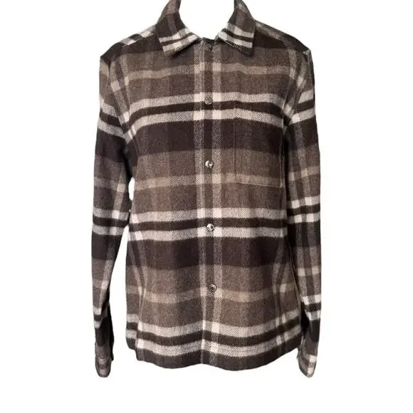 Reiss Cortez Wool Blend Plaid Overshirt Flannel Brown S - Picture 2 of 15